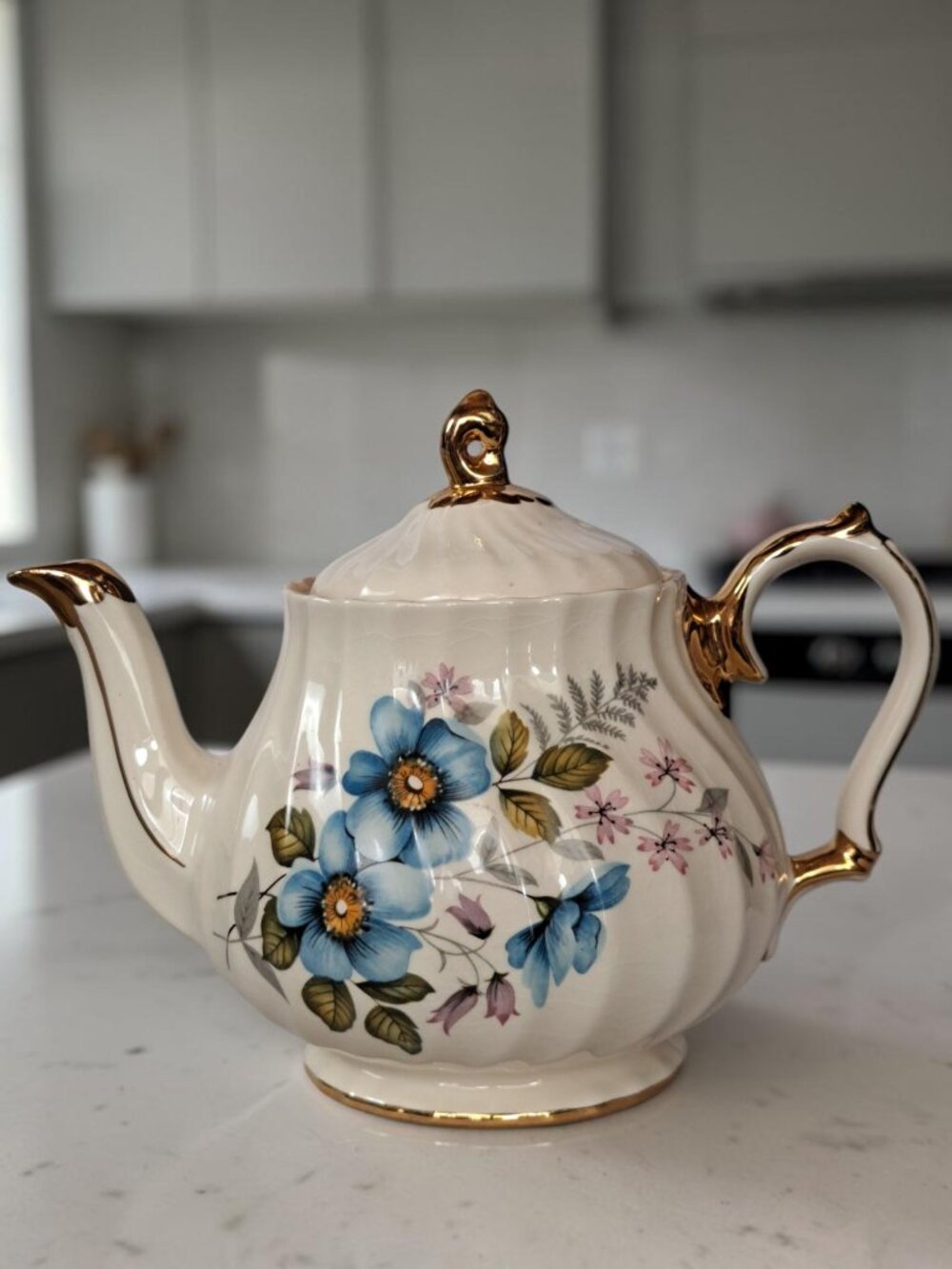 Vintage Sadler Blue Rose With Gold Accent Teapot, Made In England